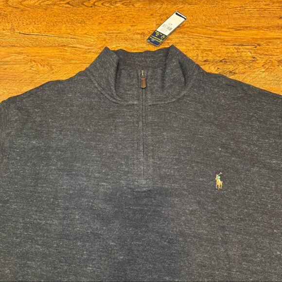 Polo Ralph Lauren Black Estate Rib Flesh Pony 1/4 Zip Pullover Sweater Men's XLT - Picture 1 of 10